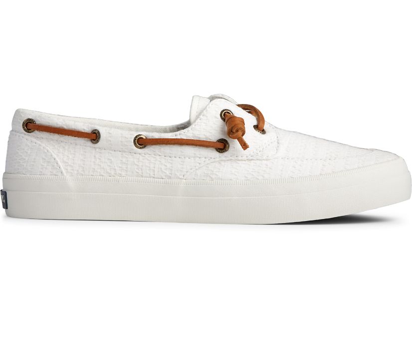 Sperry Crest Boat Smocked Hemp Boat Shoes - Women's Boat Shoes - White [YS0173542] Sperry Top Sider